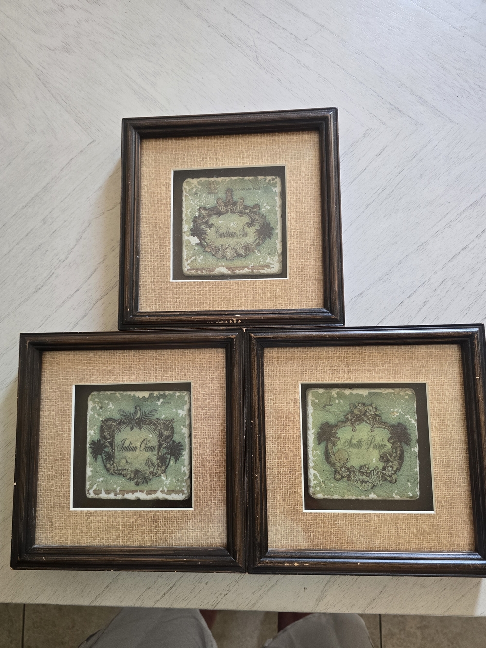 Vintage Sally Ray Cairns Publishing Framed Shadowbox Art Tile - Caribbean Sea